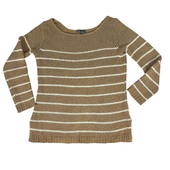 Vince Tan White Striped Pullover Sweater Size Small - Picture 2 of 8